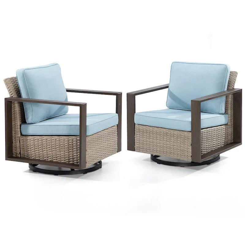 Cozywor Set 2 Sedie a Dondolo da Esterno in Rattan per Patio con Telaio in Metallo e Cuscini
