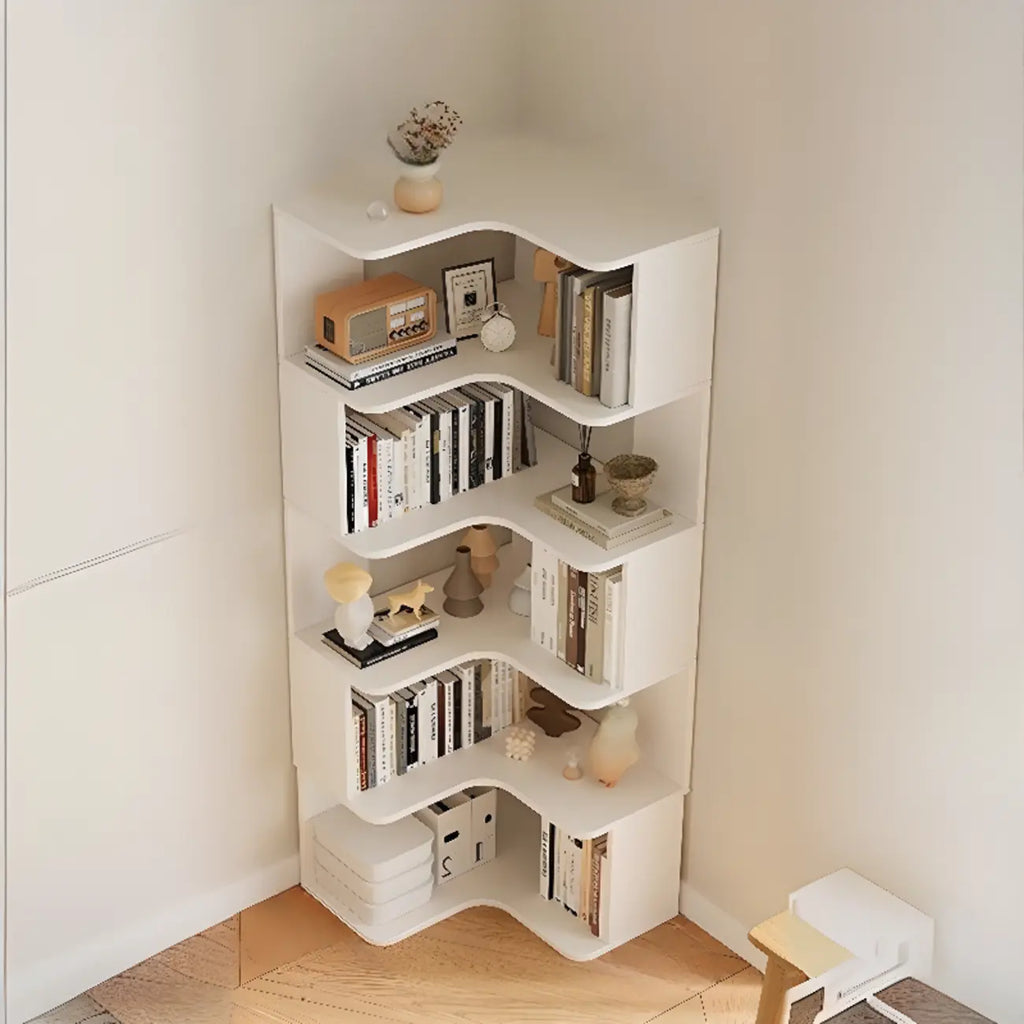 Libreria ad angolo in legno multistrato con 6 ripiani