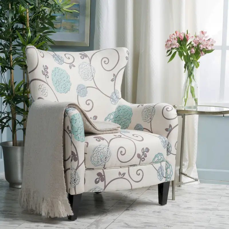 Poltrona imbottita schienale alto Modern Retro 30,25" con gambe in legno per soggiorno