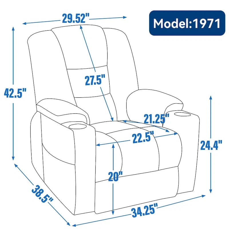 Poltrona Reclinabile Power Lift con Massaggio e Calore, Poltrone Reclinabili Larghe Imbottite Lazy Boy con USB, Porte Type C e 2 Portabicchieri in Acciaio