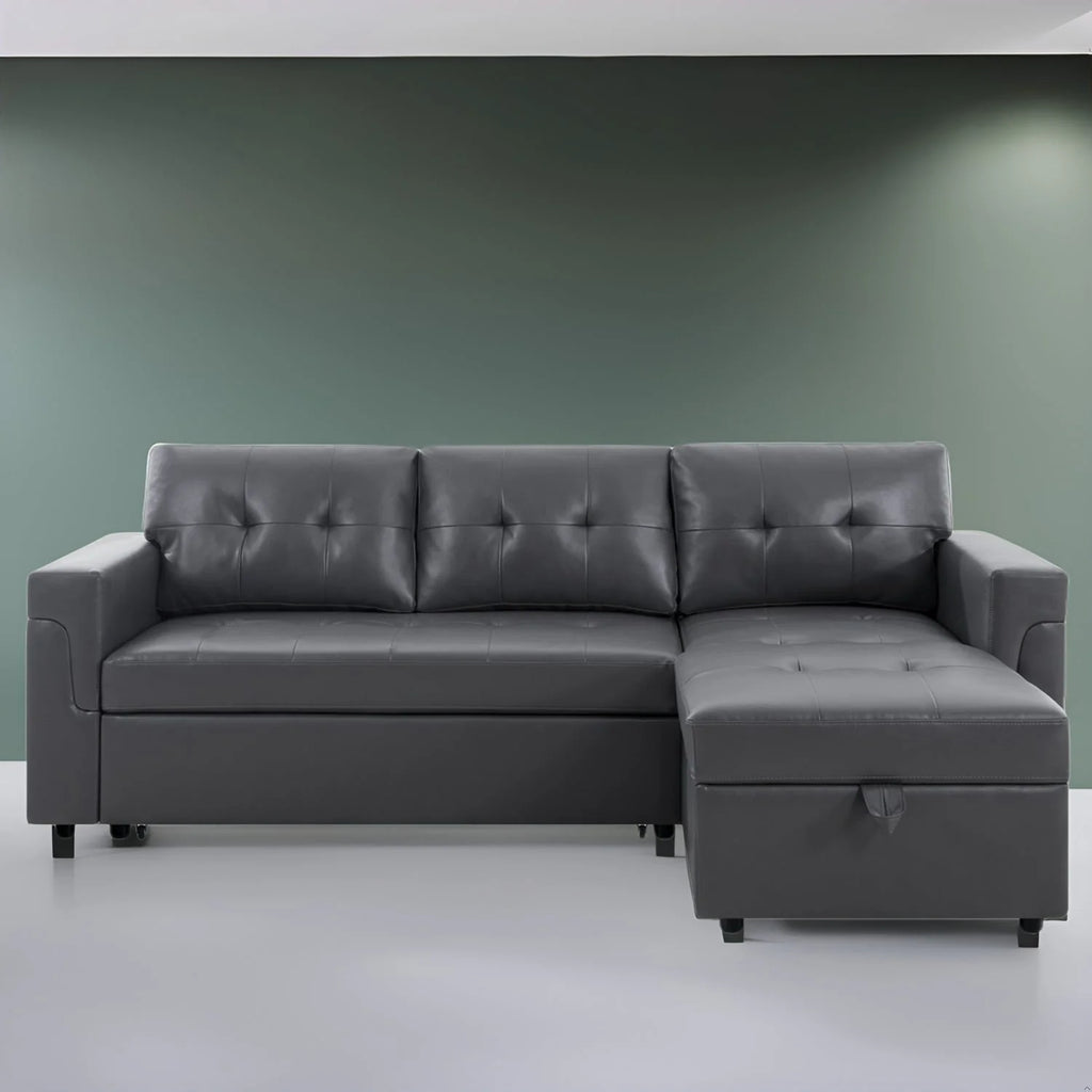 Divano sezionale reversibile con letto estraibile, chaise longue con contenitore nascosto, gambe durevoli,