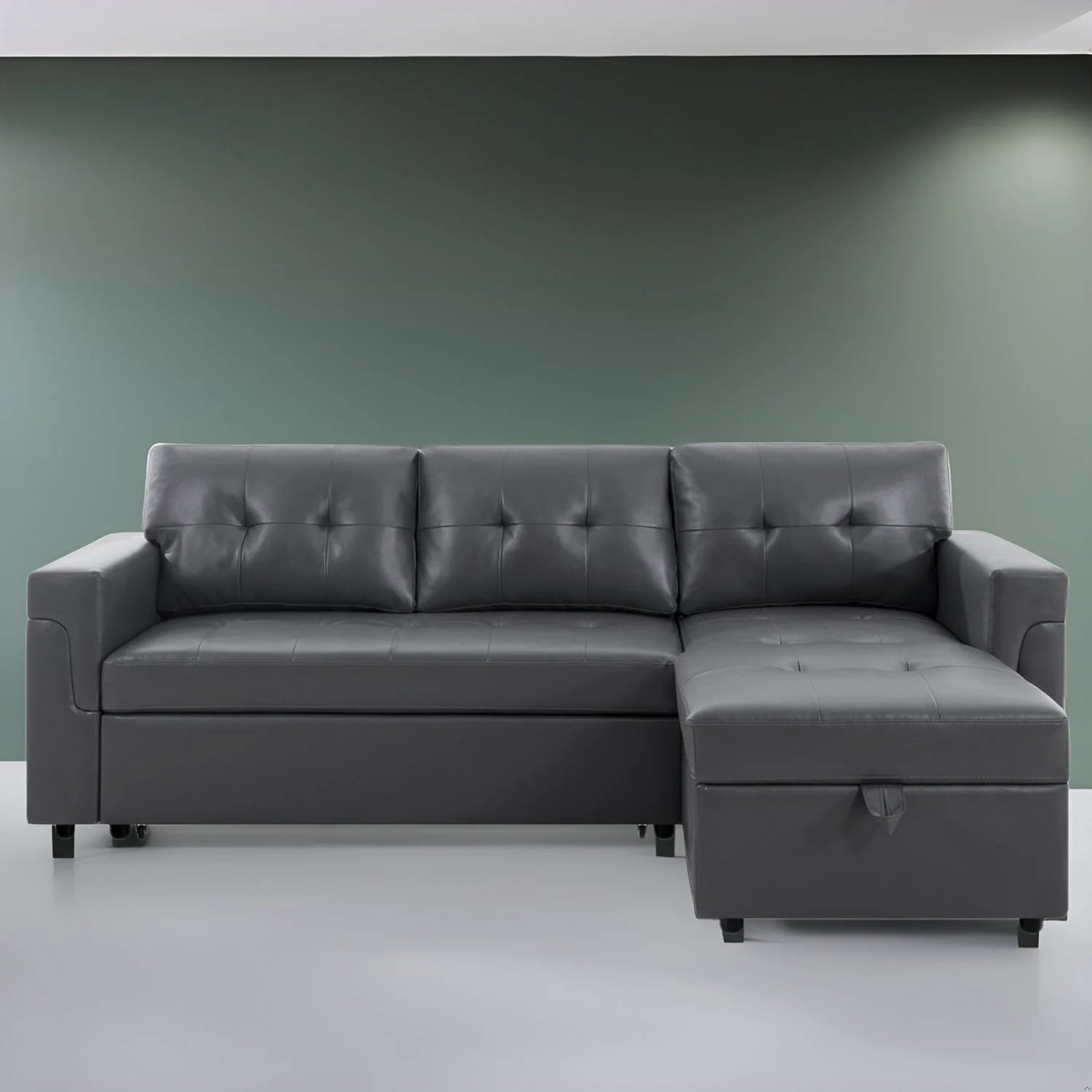 Divano sezionale reversibile con letto estraibile, chaise longue con contenitore nascosto, gambe durevoli,