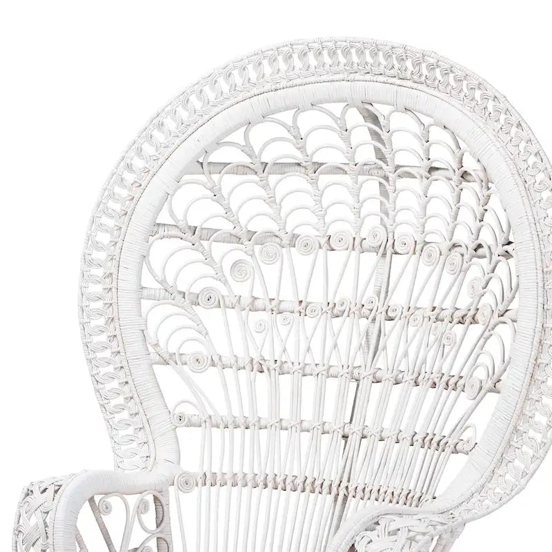 Poltrona a Pavone Moderna Bohemien in Rattan Naturale Bianco