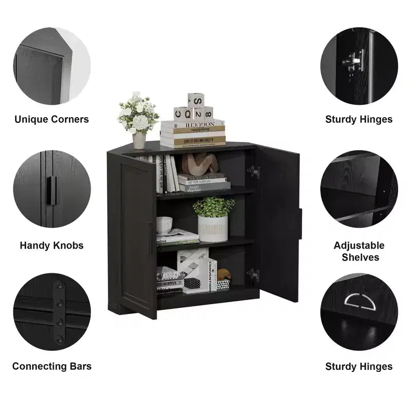Mobile ad Angolo Dovelina con Ripiani Regolabili Credenza Buffet Vetrinetta Vino Mobile da Cucina e Sala da Pranzo con Ante in Legno - 31H x 31W, 36H x 31W