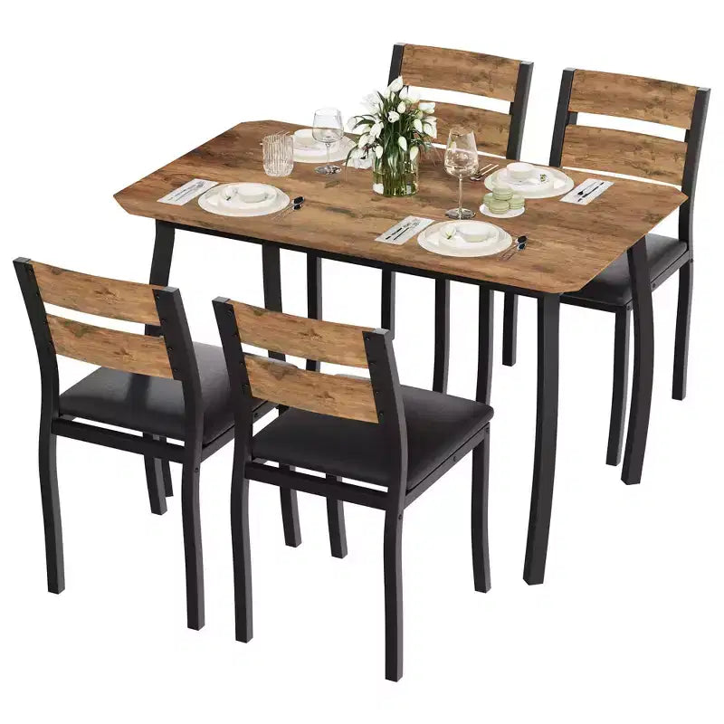 Tavolo e sedie da cucina con struttura in metallo, set da 5 pezzi, con design smussato