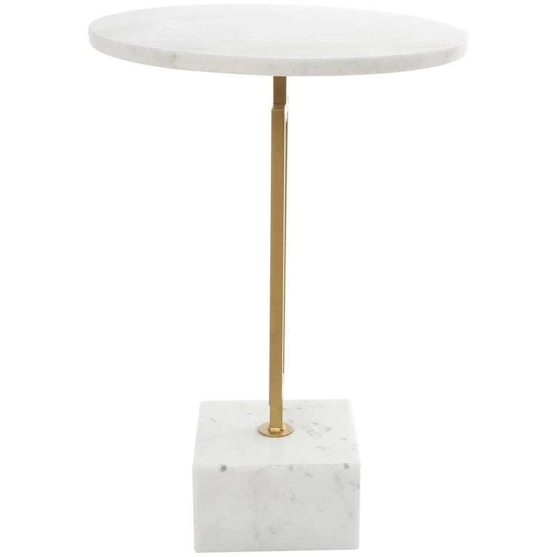 Tavolino d'appoggio/laterale geometrico in marmo con base rettangolare in metallo dorato - Bianco
