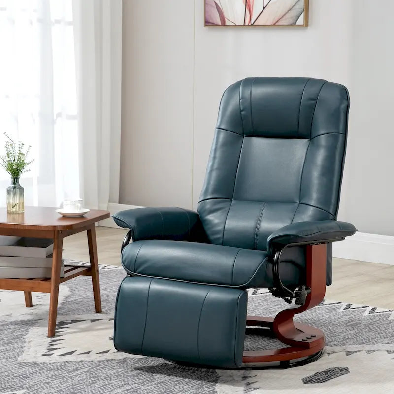 Poltrona reclinabile manuale girevole con base regolabile in ecopelle HomCom con comodo e rilassante poggiapiedi