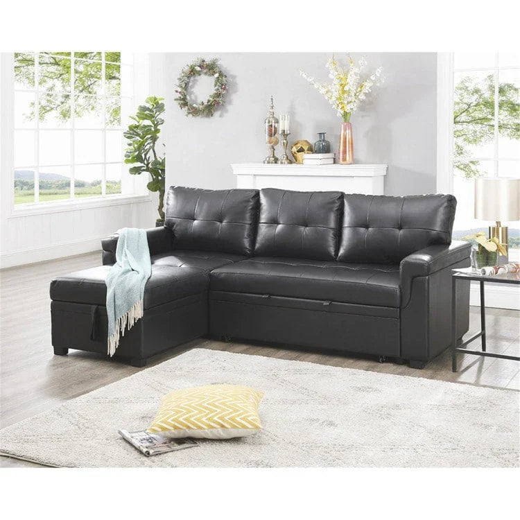 Divano componibile convertibile reversibile con letto estraibile, chaise longue con contenitore nascosto e gambe durevoli