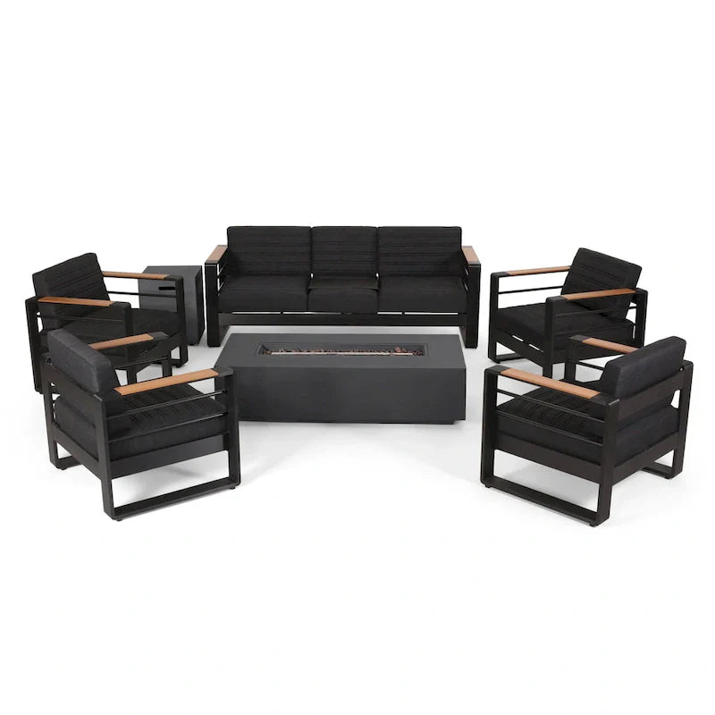 Set da conversazione per 7 persone con focolare Giovanna Outdoor in alluminio di Christopher Knight Home