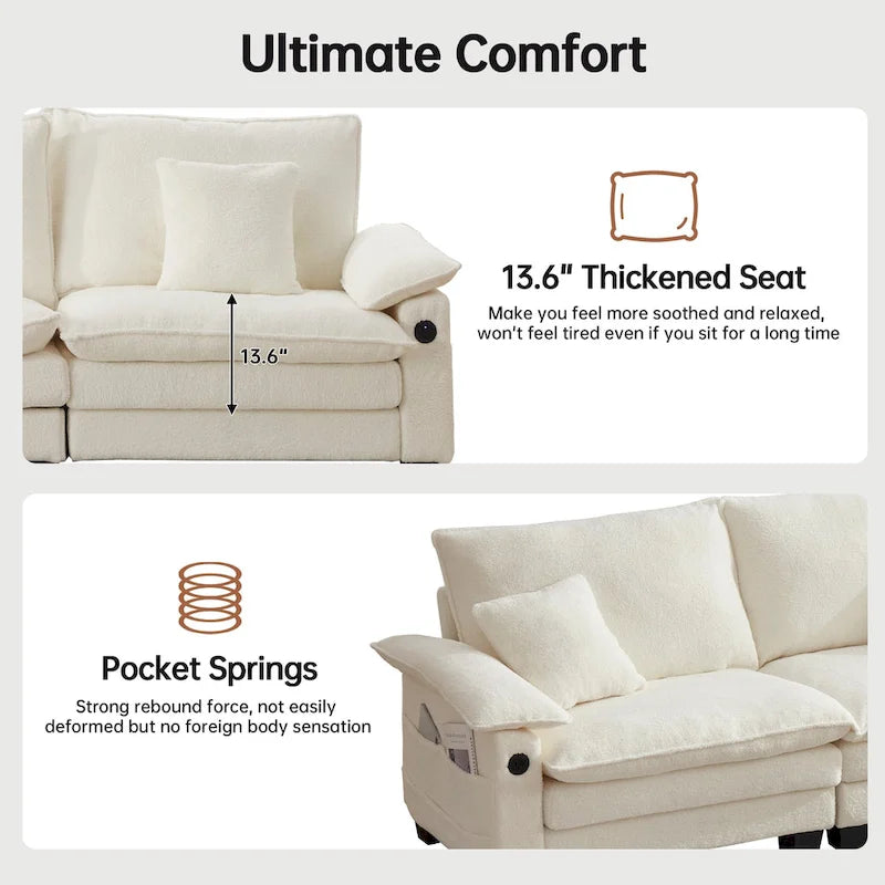 Divano Sezionale Modulare, Comodo Divano Sezionale Cloud con Pouf, Divano Letto a Seduta Profonda per Soggiorno