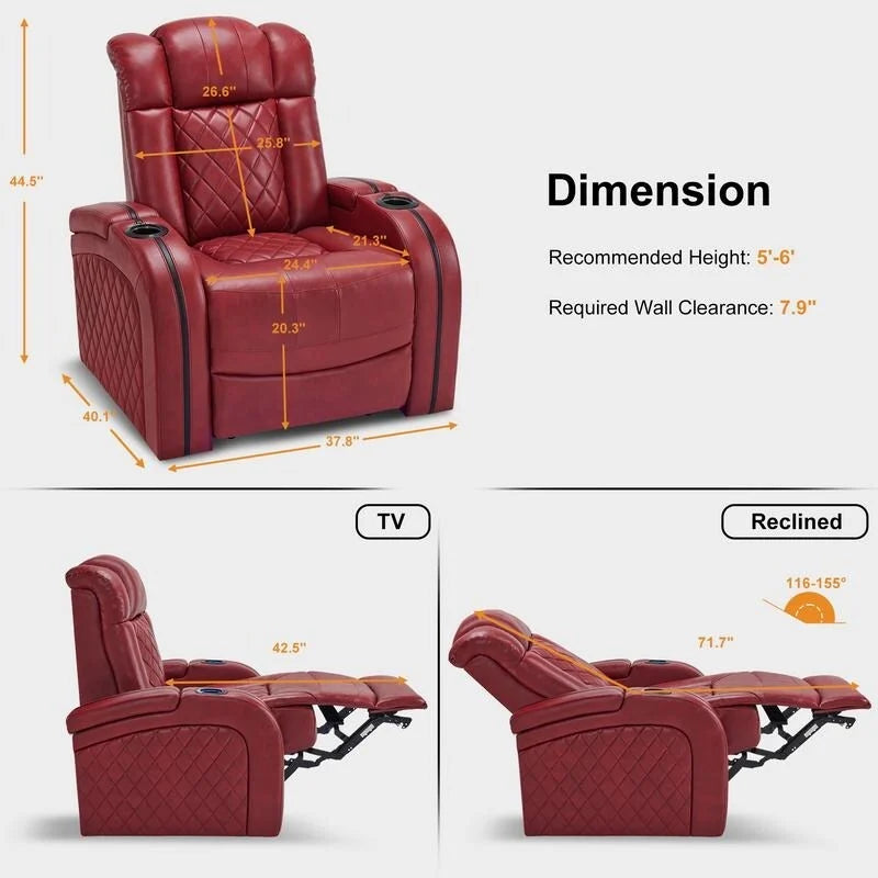 Poltrona reclinabile MCombo con poggiatesta regolabile, sedile home theater a doppio motore con porta USB, pelle traspirante HTS411