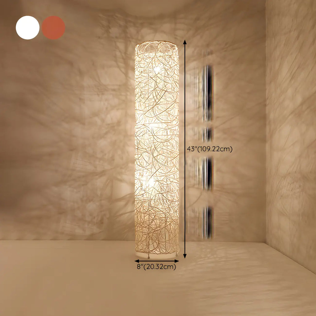 Lampada da terra in rattan LED a colonna con spina per soggiorno
