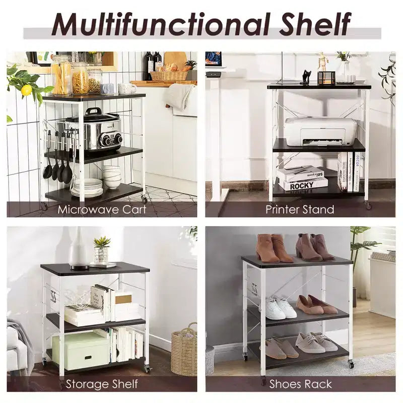 Scaffale da Cucina a 3 Livelli Costway, Carrello per Forno a Microonde con Gancio