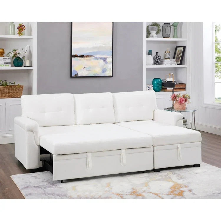 Divano sezionale reversibile con letto estraibile, chaise longue con contenitore nascosto, gambe durevoli,