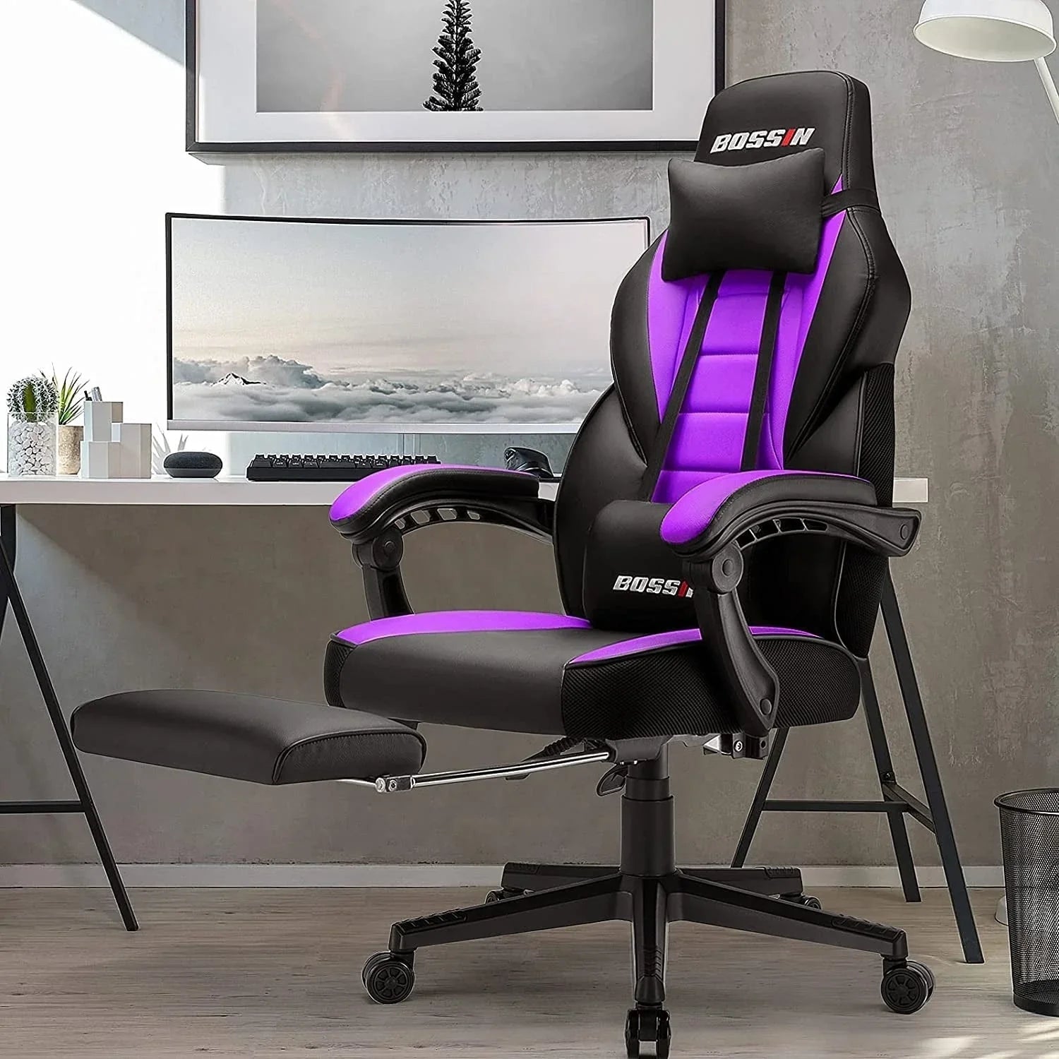 Sedia da gaming BOSSIN Racing Style, sedia da gamer per persone robuste fino a 136 kg, sedia da computer con schienale alto