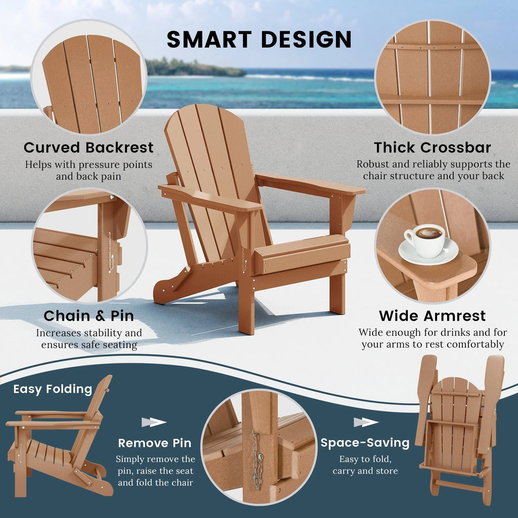 Polytrends Laguna Sedia Adirondack Pieghevole da Esterno per Patio Resistente allo Sbiadimento e alle Intemperie