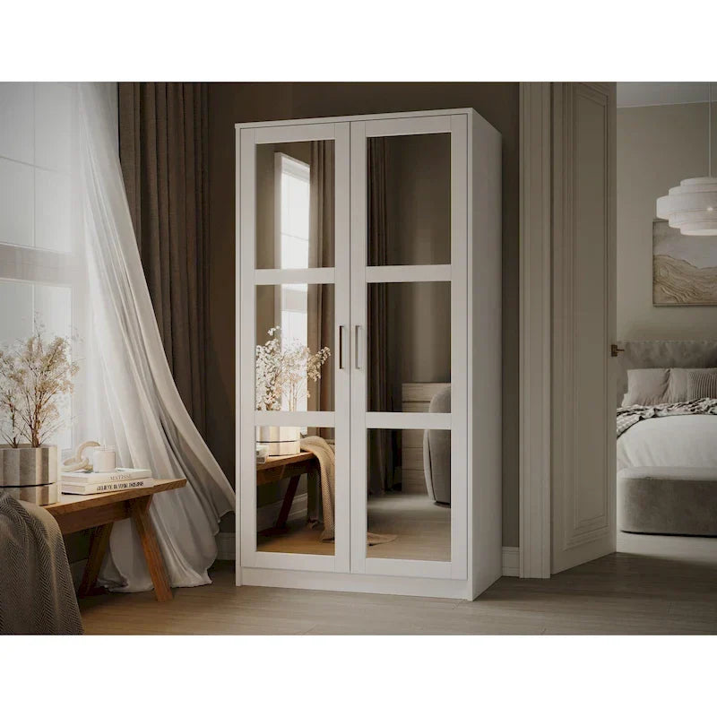 Armadio Urban a 2 ante in 100% legno massello con ante piene e a specchio