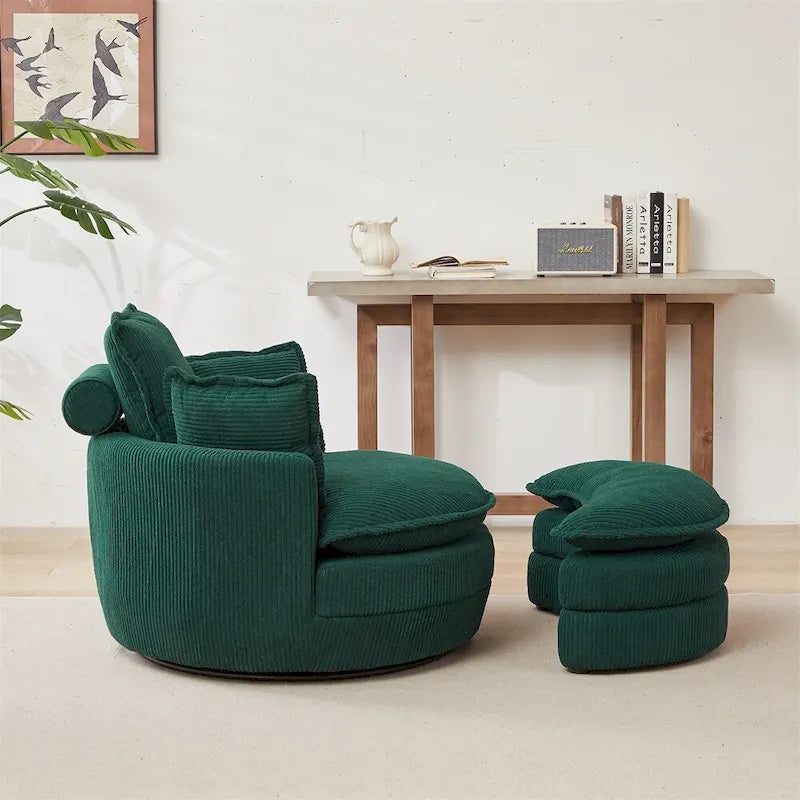 Poltrona girevole oversize con pouf contenitore Moon con 4 cuscini