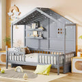 Letto a capanna per bambini con scaffali e sponde, Struttura letto in legno stile Montessori per bambini con finestra e striscia luminosa scintillante