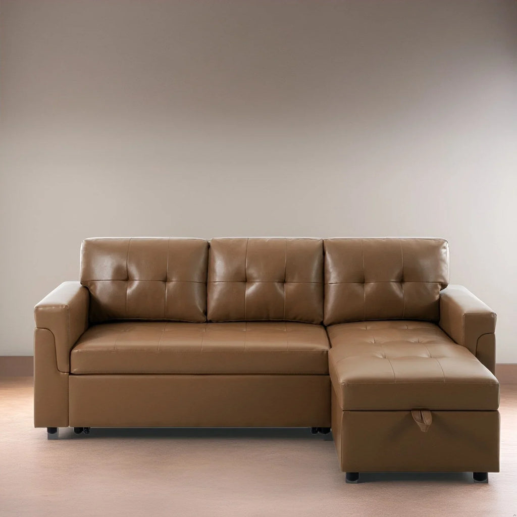 Divano componibile convertibile reversibile con letto estraibile, chaise longue con contenitore nascosto e gambe durevoli