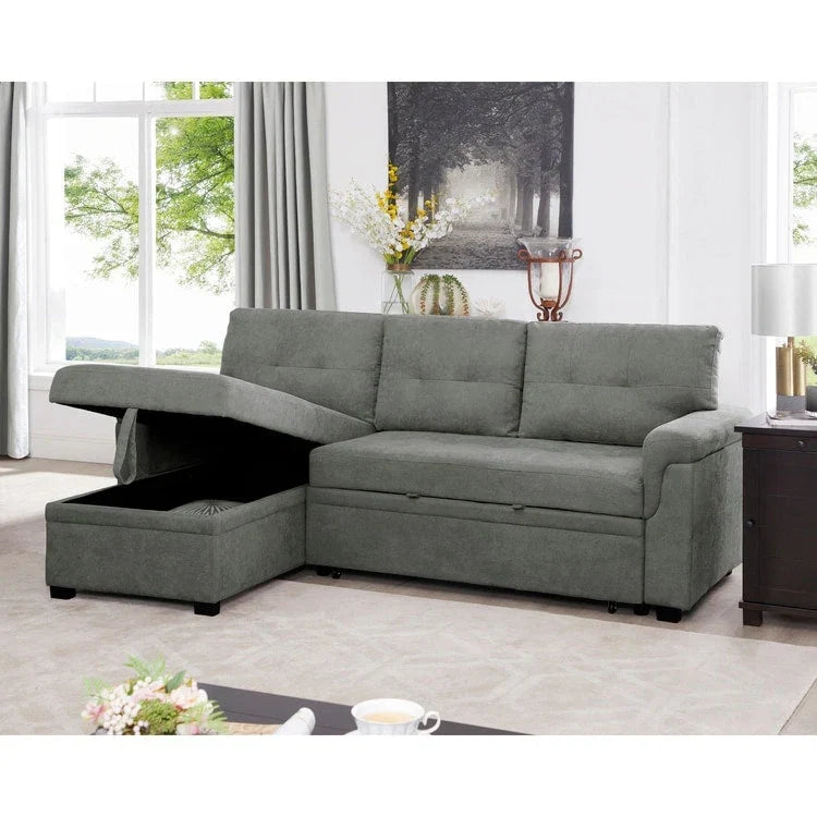 Divano sezionale reversibile con letto estraibile, chaise longue con contenitore nascosto, gambe durevoli,