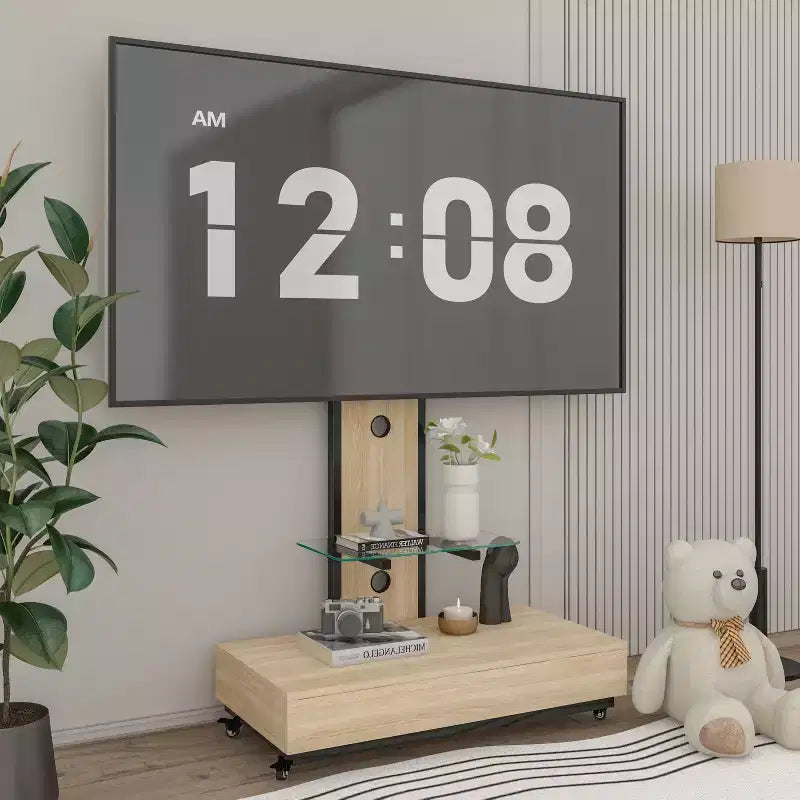 Mobile porta TV per televisori da 32-75 pollici, carrello TV mobile regolabile in altezza con cassetto e ruote per soggiorno, camera da letto, uffici -ModernLuxe