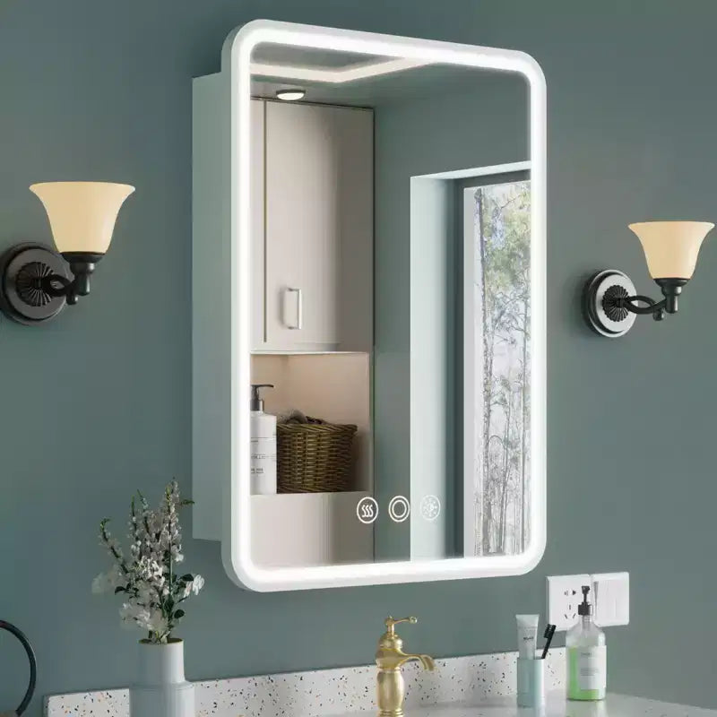 Mobiletto a specchio a LED nero/bianco/oro, anta singola, cerniera sinistra o destra, a incasso o a parete