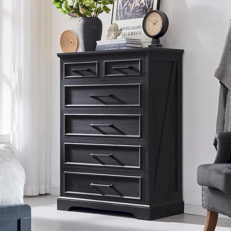 Commode de style rustique de ferme à 6 tiroirs, en bois