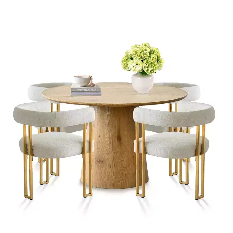 Set Tavolo da Pranzo Rotondo Espandibile a Ovale con 4 Poltroncine in Velluto, Design Moderno con Base a Piedistallo, Posti a Sedere Fino a 8 Persone-Panipeachy