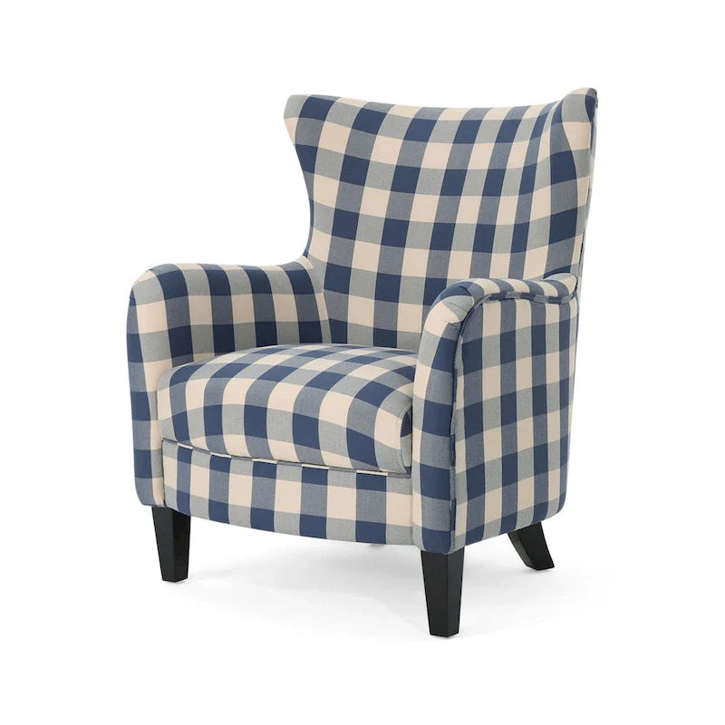 Poltrona imbottita schienale alto Modern Retro 30,25" con gambe in legno per soggiorno