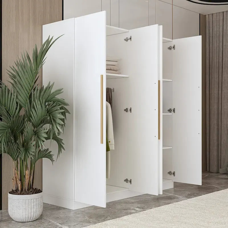 Armadio moderno freestanding in legno massiccio con ripiani