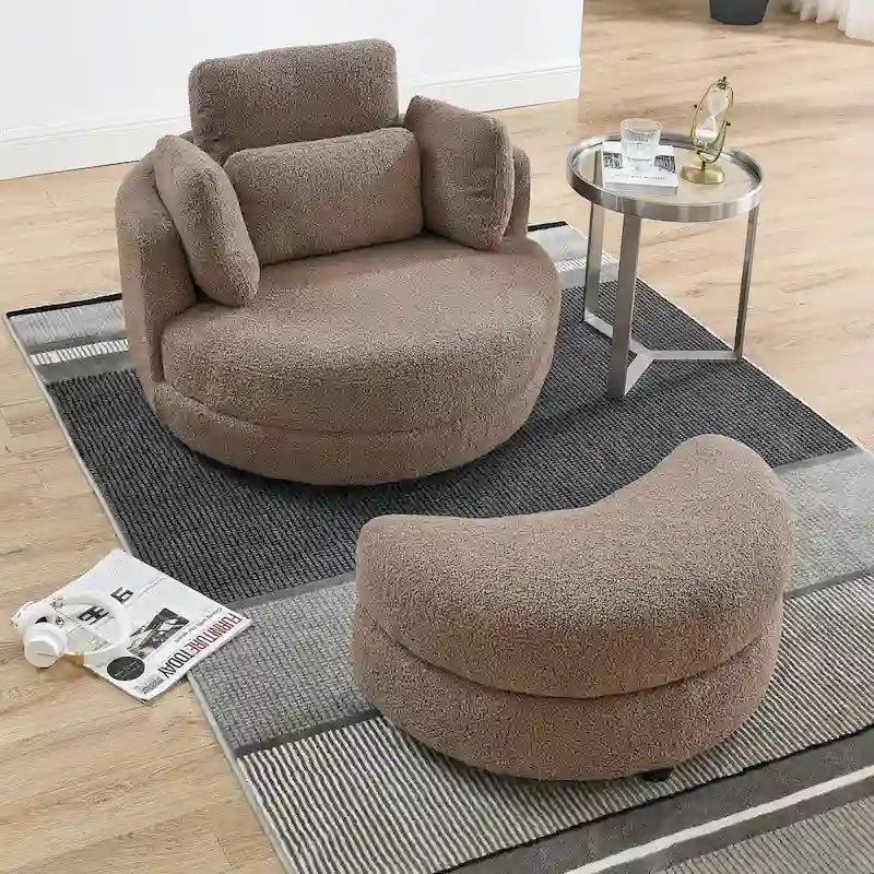 Poltrona a botte girevole di grandi dimensioni con pouf contenitore a forma di luna