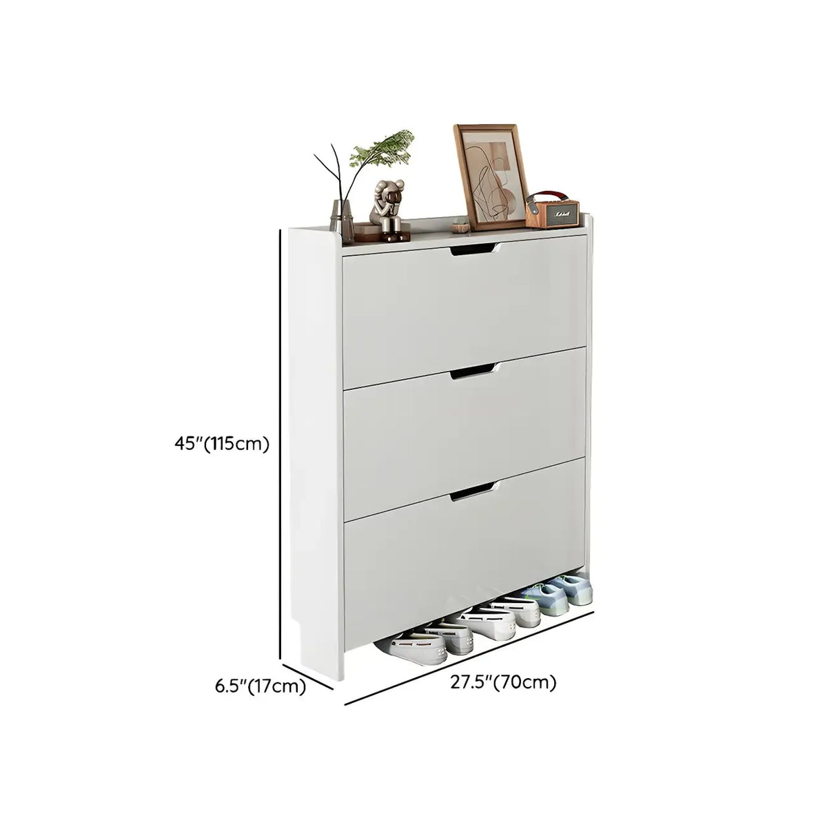 Meuble à chaussures 3 niveaux en bois blanc avec portes abattantes