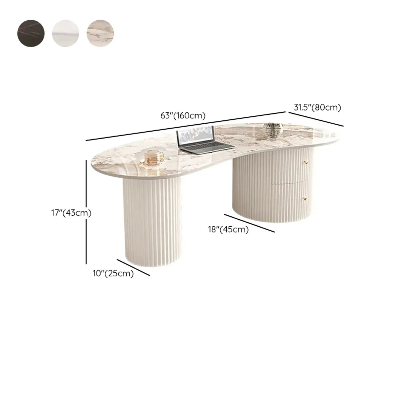 Tavolino da Caffè Ovale Standard Minimalista Bianco con 2 Cassetti