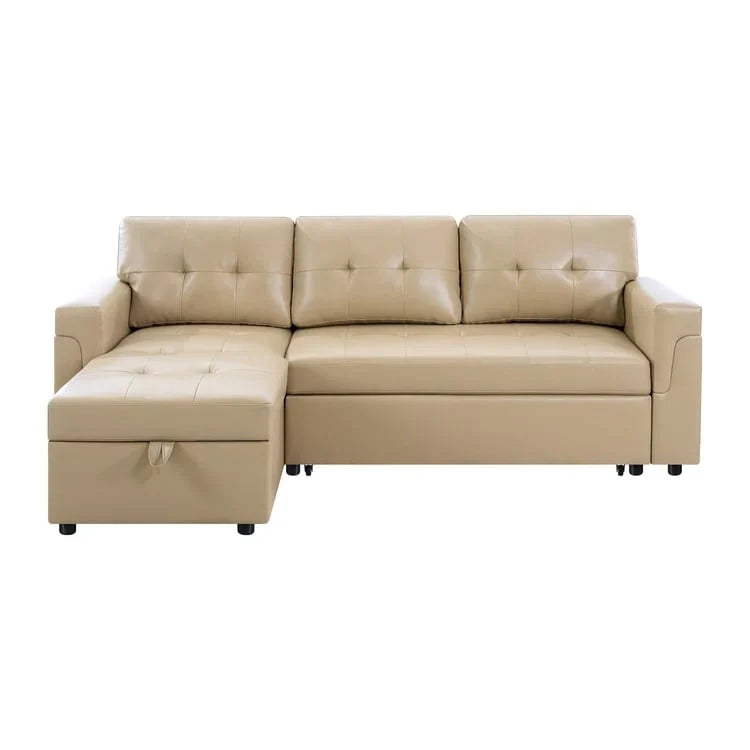 Divano componibile convertibile reversibile con letto estraibile, chaise longue con contenitore nascosto e gambe durevoli