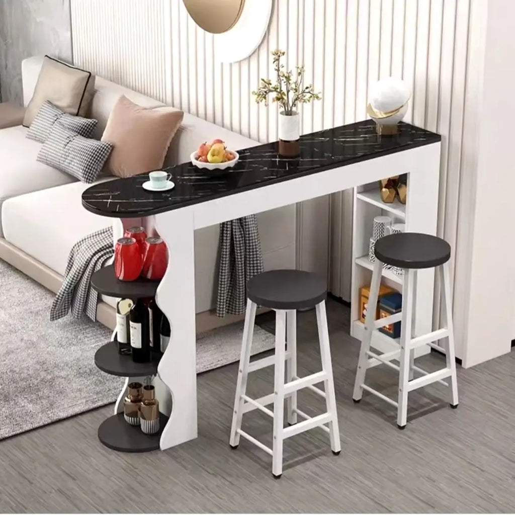 Tavoli da bar moderni con scaffali asimmetrici in legno bianco e nero