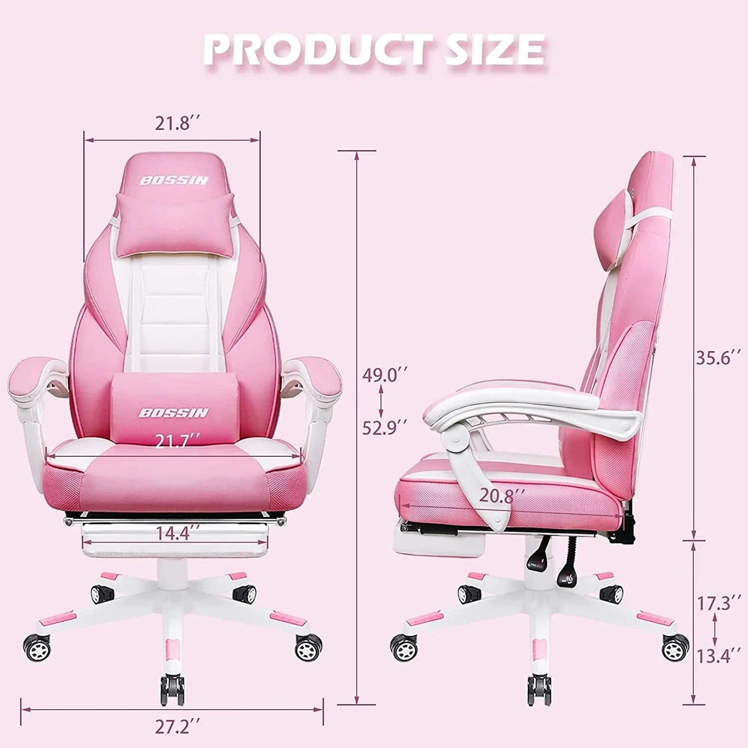 Sedia da gaming BOSSIN Racing Style, sedia da gamer per persone robuste fino a 136 kg, sedia da computer con schienale alto