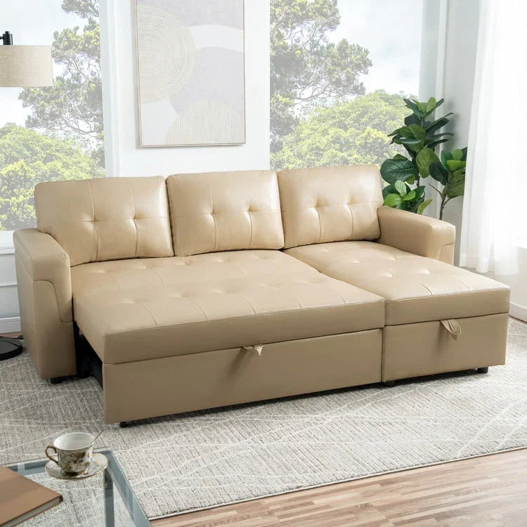 Divano sezionale reversibile con letto estraibile, chaise longue con contenitore nascosto, gambe durevoli,