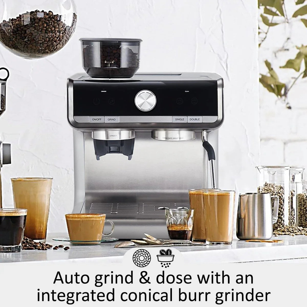 Macchina da caffè espresso, con macinacaffè, serbatoio dell'acqua da 2,8 L