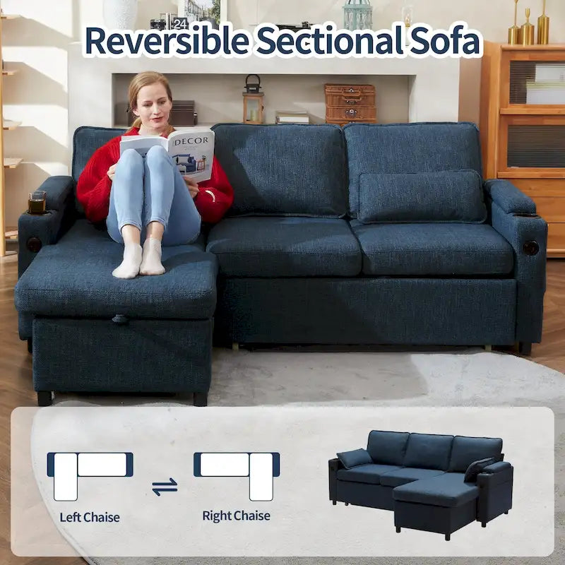 Divano letto a L da 80", Divano letto a scomparsa, Divano letto convertibile con penisola reversibile