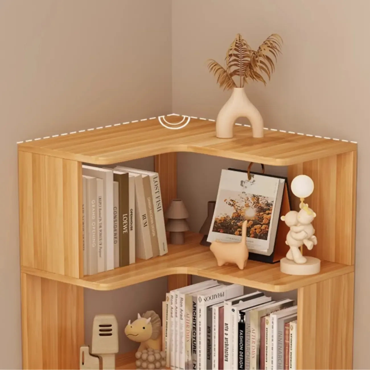 Libreria ad angolo in legno multistrato con 6 ripiani