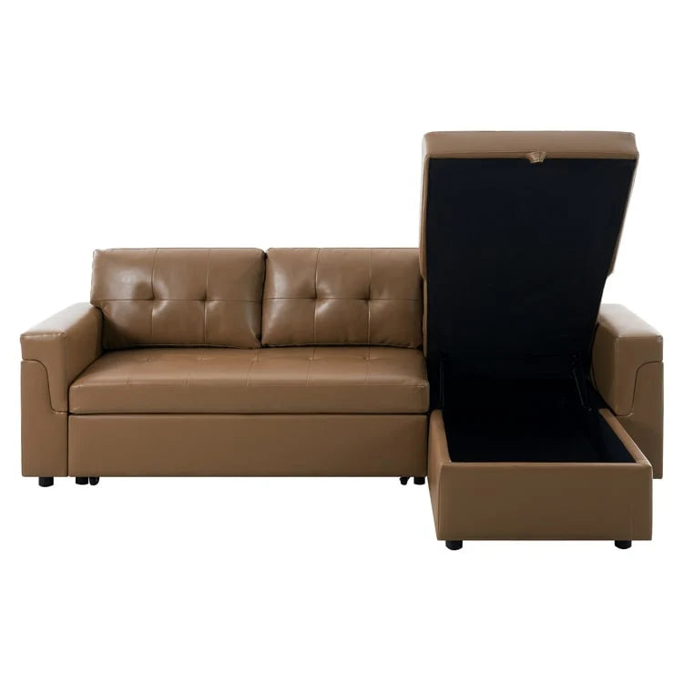 Divano sezionale reversibile con letto estraibile, chaise longue con contenitore nascosto, gambe durevoli,