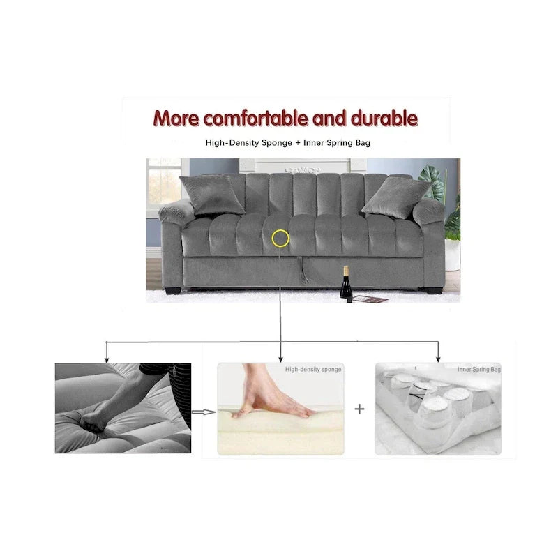 Divano letto convertibile in velluto da 82,7" con 2 cuscini