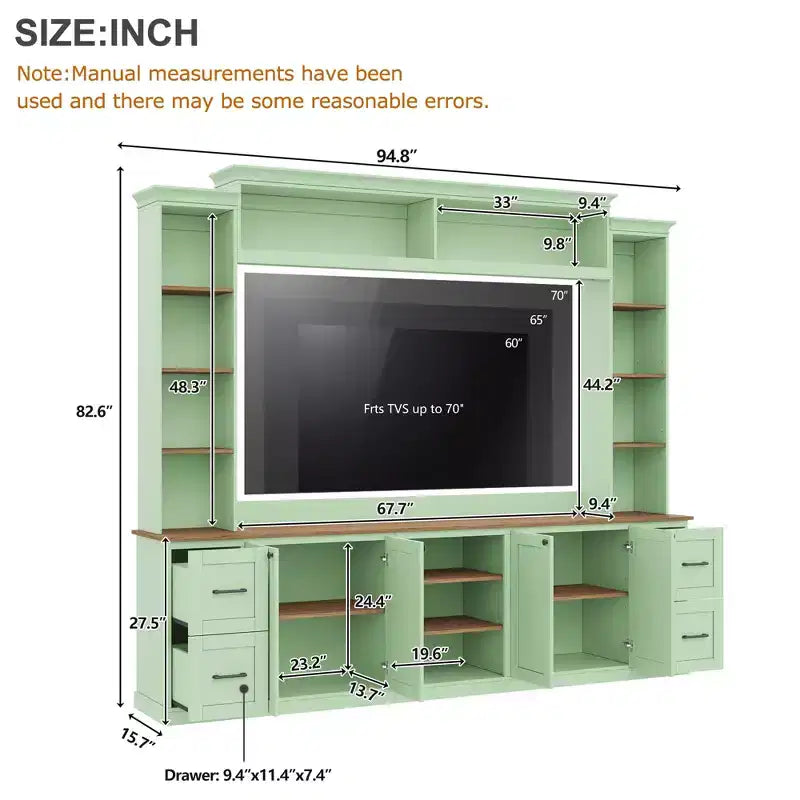 ModernLuxe Mobile TV da Parete 4 in 1 per Stile Rustico, Adatto a TV Fino a 70 Pollici, Consolle Multimediale con Ripiani Regolabili e Cassetti