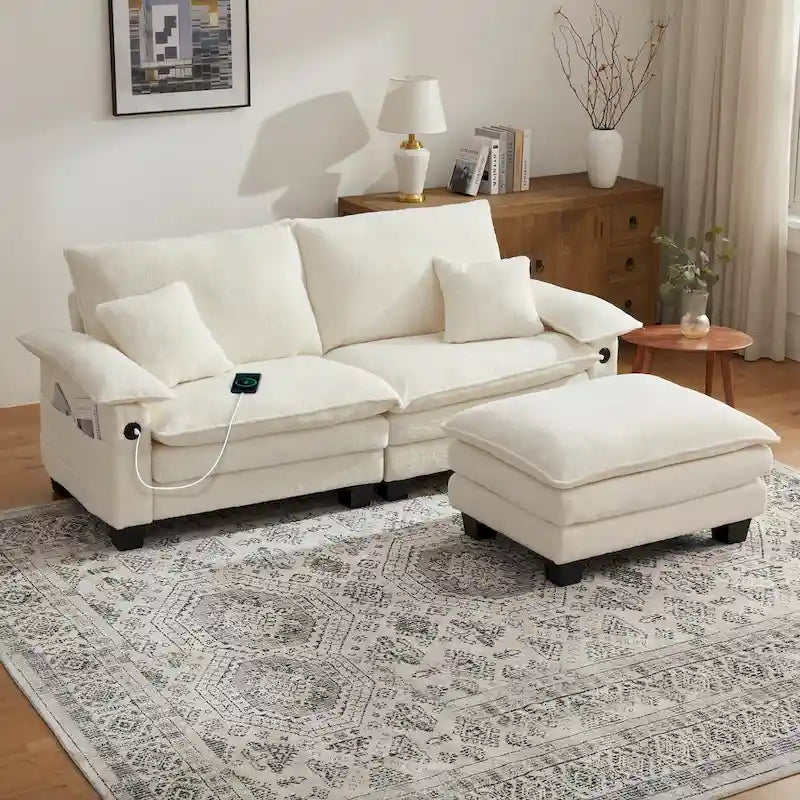 Divano Sezionale Modulare, Comodo Divano Sezionale Cloud con Pouf, Divano Letto a Seduta Profonda per Soggiorno