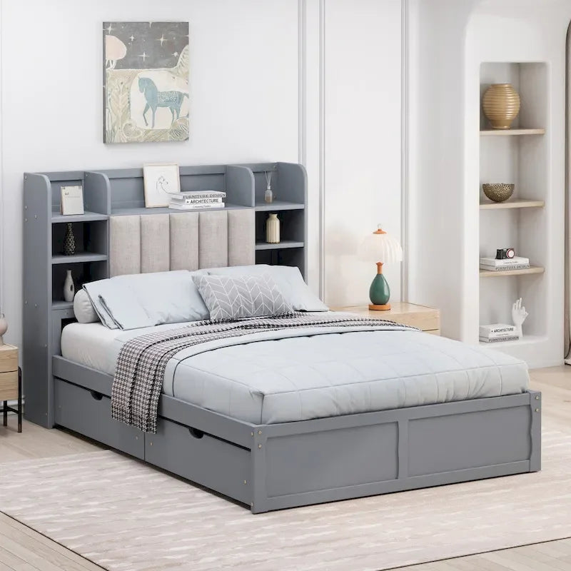 Struttura letto con 4 cassetti contenitore portatili sotto il letto