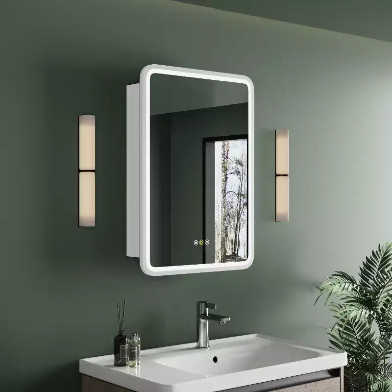 Mobiletto a specchio a LED nero/bianco/oro, anta singola, cerniera sinistra o destra, a incasso o a parete
