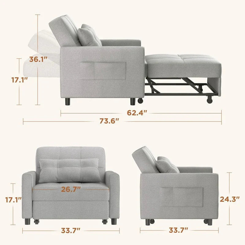 Divano letto trasformabile 3-in-1, Poltrona letto estraibile, Letto pieghevole convertibile per soggiorno