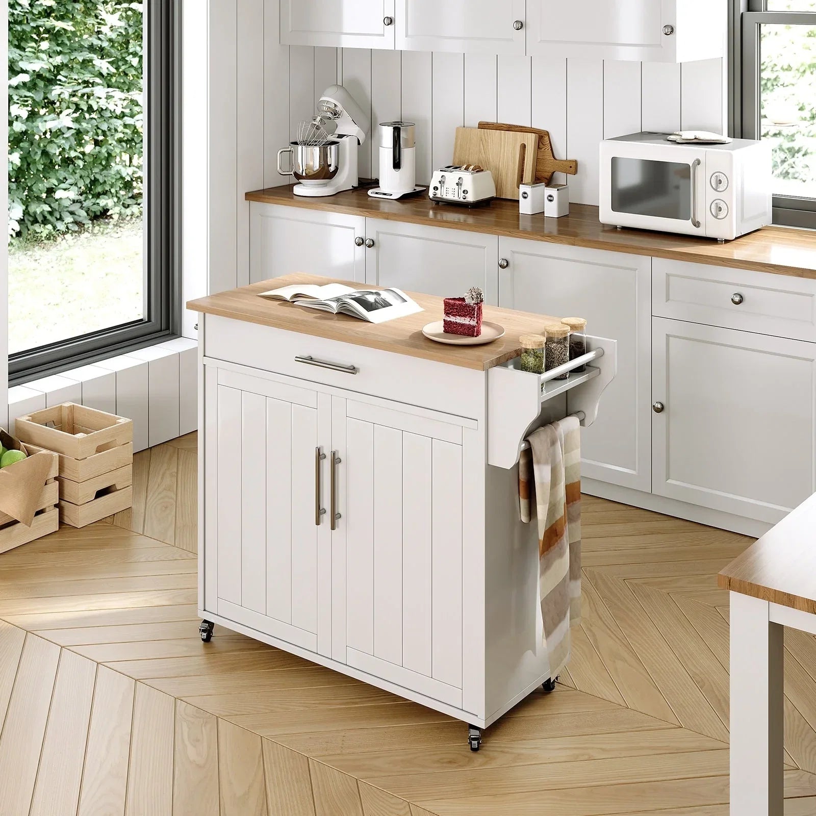 Isola da Cucina Mobile con Armadietto Contenitore