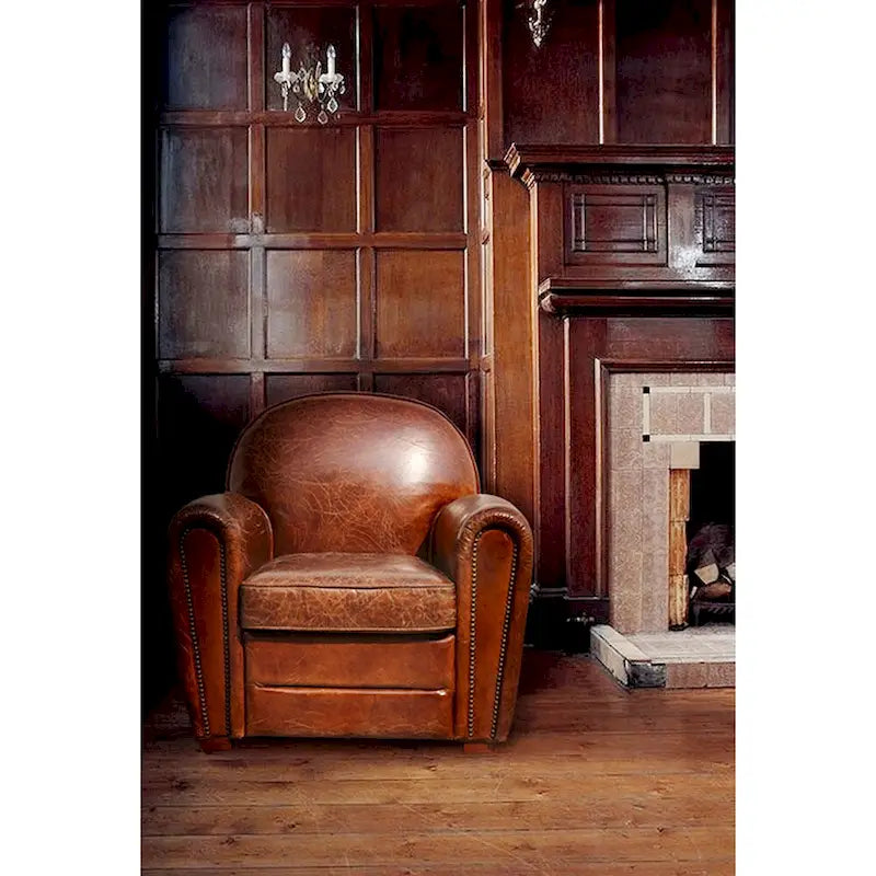 Poltrona Club Paris in vera pelle Pasargad Home, marrone